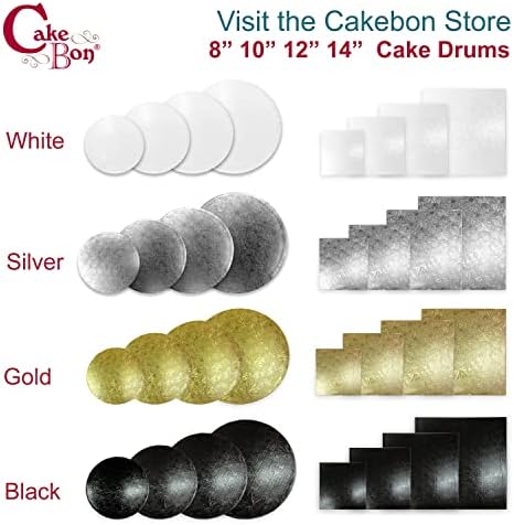 Cakebon Cake Boards - Sturdy 1/2 Thick Drums - 8 Inch Professional Fully Wrapped Edges White 3-Pack