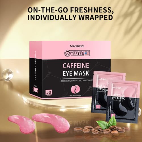 Under Eye Patches (50 Pairs), Caffeine Eye Masks for Dark Circles Puffy Eyes Undereye Bags, Collagen Eye Patches for Wrinkles and Puffiness, Skin Care Gift for Her