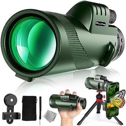 40X60 Monocular Telescope, High Power Monocular for Adults with Phone Adapter& Tripod& Hand Strap, Low Night Vision Monocular, Equipped with BAK4 Prism for Bird Watching and Traveling Concert