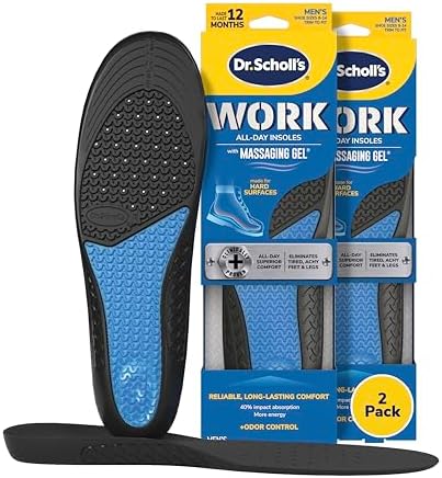Dr. Scholl's Work All-Day Superior Comfort Insoles with Massaging Gel - Designed for Men & Women with Hard-Working Feet, Eliminates Sore Muscles and Tired Legs, Arch Support Inserts with Odor Control