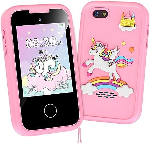 Kids Phone for Girls Toys, Gifts for 3 4 5 6 7 8 9 Year Old Girls Boys Christmas Birthday Kids Toys, Touchscreen Toddler Learning Cell Toy Phone with Dual Camera, Game, Music Player, 8GB Card Pink