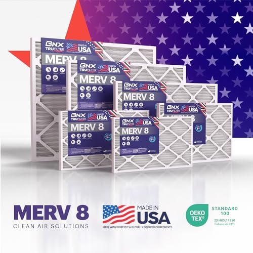 BNX TruFilter 16x24x1 Air Filter MERV 8 (6-Pack) - MADE IN USA – Dust & Pet Defense Pleated Air Conditioner HVAC AC Furnace Filters for Dust, Pet, Mold, Pollen MPR 600 – 700 & FPR 5