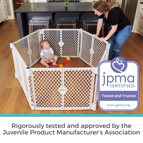 Toddleroo by North States - Superyard Duo Extra Wide Baby Gate & Play Yard: 6 Panel Baby Playpen - Included Wall Mount Kit - Made in USA - 38.5 to 201 Inches Wide - 26 Inches Tall - Light Gray