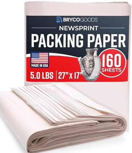 Bryco Goods Newsprint Packing Paper Sheets for Moving - 5lb - 160 Sheets of Newspaper Paper - Must Have in Your Moving Supplies - 27" x 17" - Made in USA