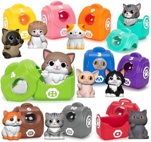 Learning Toys for Toddlers 1 2 3 Year Old Toddlers, 20Pcs Kitten Finger Puppets for Kids, Montessori Counting, Matching & Sorting Toy, Christmas Birthday Gifts for Baby Boys Girls Age 12-18 Months