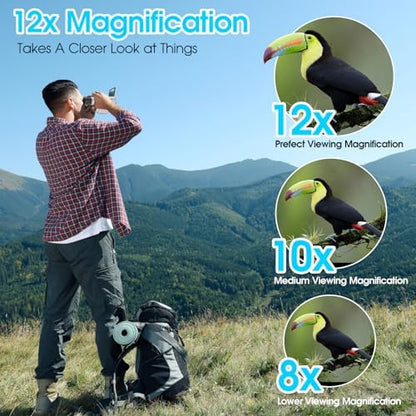 ZZSTAR 12x32 Binoculars with Built-in Camera, High Powered Binoculars for Adults, 2" LTPS Display 5MP 1080P Video Photo Recorder for Bird Watching Travel Concert, with 32GB Micro SD Card, Silver
