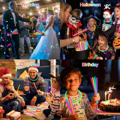 Glow Sticks Bulk Party Pack- Ultra Bright 800pk Glow in the Dark Party Favors, Glow Decorations, 8 in Neon Party Glow Necklaces and Glow Bracelets with Connectors