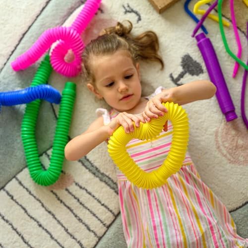 Nutty Toys Jumbo Pop Tubes - XL Sensory Toys for Kids 5+ - Endless Creativity & Fun |8 Pack| - Connect & Pop! Top ADHD Autism Fidget 2025, Best Boy & Girl Christmas Stocking Stuffers Gift Idea