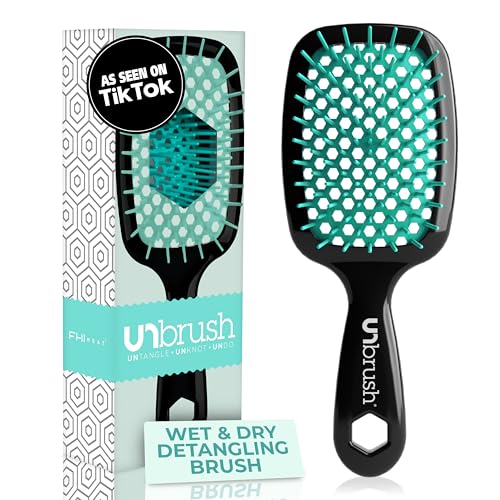 FHI Heat UNbrush Detangling Brush for Pain-Free Brushing on All Wet or Dry Hair Types — Durable DuoFlex Anti-Static Bristles, Lightweight Handle, Vented Hair Brush