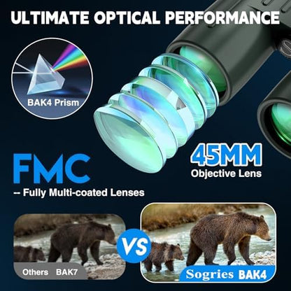 14x45 Binoculars for Adults High Powered,Professional HD Binoculars for Bird Watching,Hunting,with Aluminum Alloy Phone Adapter,Tripod,Waterproof & Fog Proof,Large View for Travel,Hiking,Concert