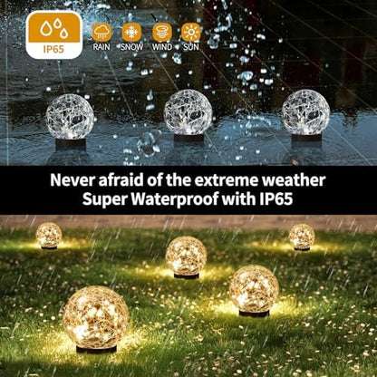 Solar Globe Lights Outdoor Waterproof - Cracked Glass Ball Lights for Garden, Patio, Yard, Lawn and Backyard Decor - Solar Orbs for Outside Decorations
