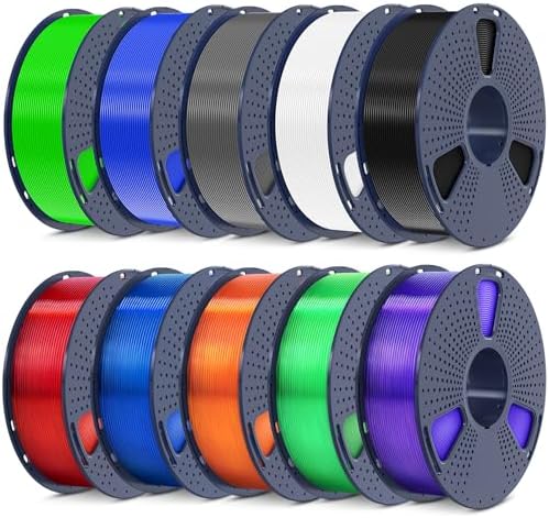 SUNLU PLA Filament Bundle 1.75mm, 3D Printer Filament, Dimensional Accuracy +/- 0.02 mm,1kg Spool, 10 Rolls, Black+White+Grey+Blue+Green+Transparent (Purple+Green+Orange+Blue+Red)
