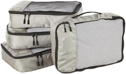 Amazon Basics 4 Piece Packing Cubes with Double Zipper and Mesh Top, Travel Organizer Set, Medium, Gray