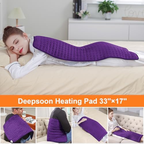 Heating Pad-Electric Heating Pads for Back,Neck,Abdomen,Moist Heated Pad for Shoulder,Knee,Hot Pad for Arms and Legs,Dry&Moist Heat & Auto Shut Off(Dark Purple, 33''×17'')