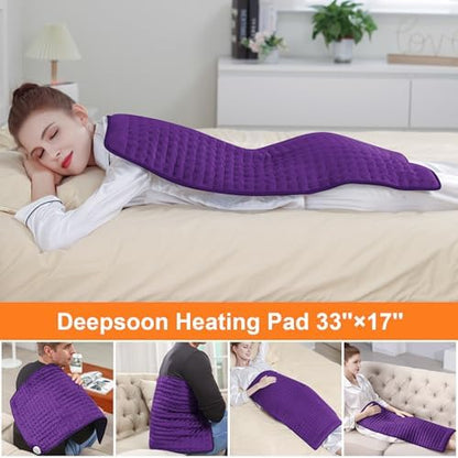 Heating Pad-Electric Heating Pads for Back,Neck,Abdomen,Moist Heated Pad for Shoulder,Knee,Hot Pad for Arms and Legs,Dry&Moist Heat & Auto Shut Off(Dark Purple, 33''×17'')
