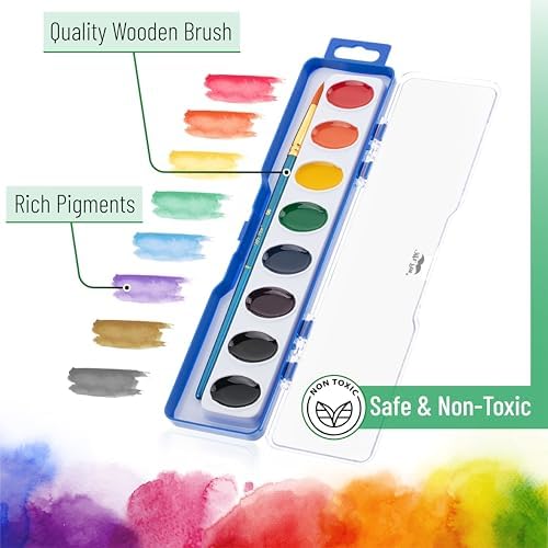 Mr. Pen- Washable Watercolors, 24 Pack, 8 Colors with Paint Brush, Bulk Watercolor Paint Set, Water Color Painting Kids, Watercolors for Kids and Adults