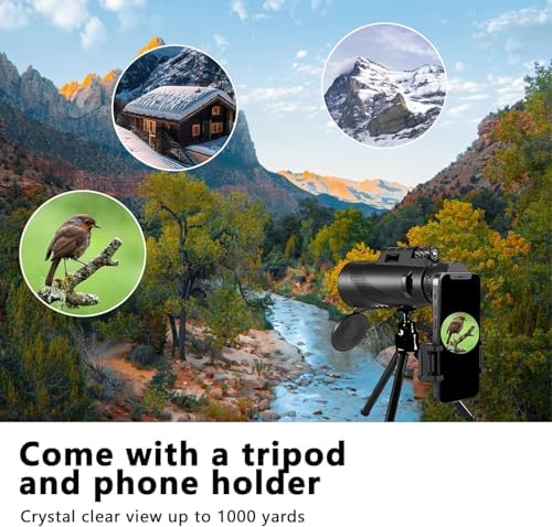 Monocular-Telescope 80x100 High Powered Monoculars High Definition for Adults High Powered with Smartphone Adapter Telescope Hunting Wildlife Bird Watching Travel Camping Hiking-Dark