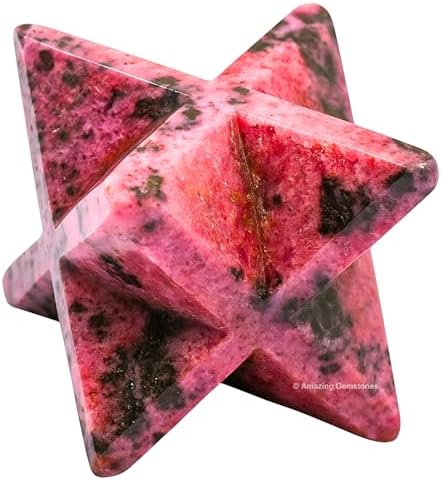 Amazing Gemstone Rhodonite Merkaba Crystal - 1.5 Inches Metaphysical Merkaba Star for Meditation - Energetic Tetrahedron Crystal and Healing Stones for Spiritual Growth and Healing (35-40mm)