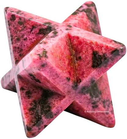 Amazing Gemstone Rhodonite Merkaba Crystal - 1.5 Inches Metaphysical Merkaba Star for Meditation - Energetic Tetrahedron Crystal and Healing Stones for Spiritual Growth and Healing (35-40mm)