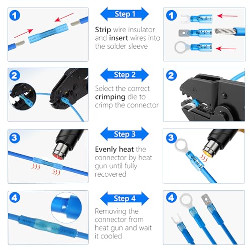 Kuject 840PCS Heat Shrink Wire Connectors Kit, Electrical Waterproof Crimp Butt Terminals, Insulated Spade Connectors for Automotive Marine Boat Truck, Include Rings Forks Spade Butt Splices