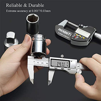 Digital Caliper, Caliper Measuring Tool with Stainless Steel, Electronic Micrometer Caliper with Large LCD Screen, Auto-Off Feature, Inch and Millimeter Conversion (6 Inch/150 mm)