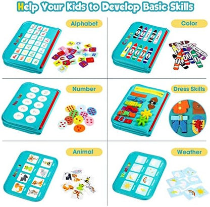 Toddler Busy Board - Montessori Toys for Toddler Boy Birthday Gift, Educational Learning Sensory Busy Book for Toddlers Boys, Airplane Car Travel Activities Toy for Toddlers