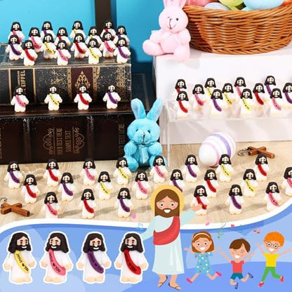 Bememo 100 Pcs Little Jesus Figures Jesus Loves You Original Design Rubber Pocket Toys Little Figures to Hide and Seek Sunday School Religious Party Share Gifts(Bright Colors)