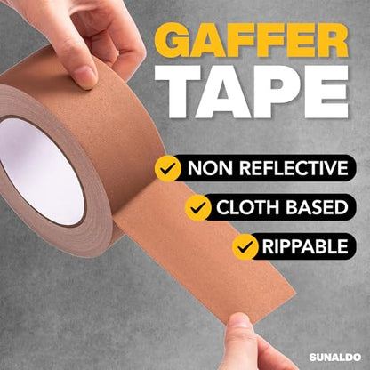 Gaffers Tape (6 Pack) Strong Hold, Easy to Rip, Residue-Free Professional Grade Floor Tape for Electrical Cords, Matte Finish Non Reflective, Weather Resistant (Brown, 2" x 30 Yards)