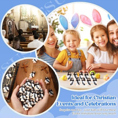 Bememo 100 Pcs Little Jesus Figures Jesus Loves You Original Design Rubber Pocket Toys Little Figures to Hide and Seek Sunday School Religious Party Share Gifts(Black)