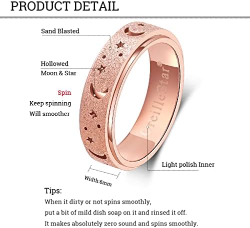 OreilleStar Anxiety Ring for Women Spinner Ring Fidget Ring Fidget Toys Adults Spinner Fidget Rings Stainless Steel Rose Gold Silver Rainbow Size 6