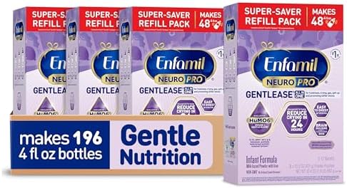 Enfamil NeuroPro Gentlease Baby Formula, Brain Building DHA, HuMO6 Immune Blend, Designed to Reduce Fussiness, Crying, Gas & Spit-up in 24 Hrs, has Prebiotics to Promote Softer Stools, Baby Milk, 35.2 Oz (Pack of 4)