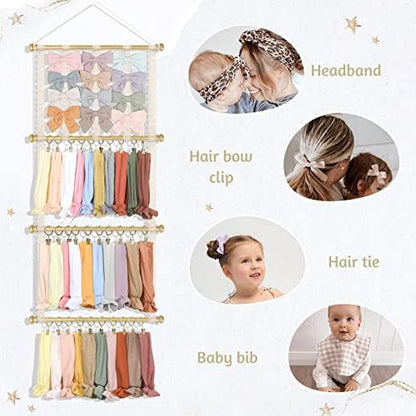 POVETIRE Headband Holder Hair Bows Organizer for Girls,Baby Headbands Hair Accessories Organizer Storage Headband Wall Hanging Decor for Nursery Toddler Girls Room