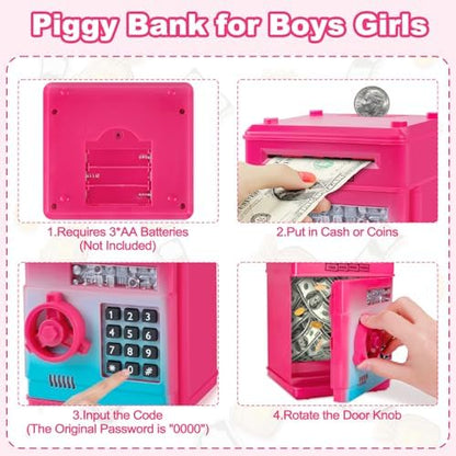 Refasy Piggy Bank Cash Coin Can ATM Bank Electronic Coin Money Bank for Kids Age 3-12, Money Savings Box Mini ATM Coin Bank Toys Gifts for 3 4 5 6 7 8 9 10 11 12 Year Old Boys Girls