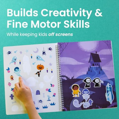 Halloween Sticker Book for Kids 3-5 Spooky, Children's Crafts (500+ Cute Halloween Stickers for Kids & 12 Scenes) Holiday Activity Books, Fall Coloring Book Children Ages 4-8