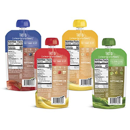 Happy Baby Organics Stage 2 Baby Food Pouches, Gluten Free, Vegan & Healthy Snack, Clearly Crafted Fruit & Veggie Puree, Fruit & Veggie Variety Pack, 4 Ounces (Pack of 16), Amazon Exclusive