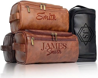 Personalized Toiletry Bag for Men, Engraved Name Initials Toiletry Bag, Customized Monogram Travel Shaving Dopp Kit for Groomsmen, Gift for Christmas, Birthday, Dad, Husband, Grandpa, Lover