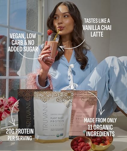 Truvani Vegan Pea Protein Powder | Vanilla Chai | 20g Organic Plant Based Protein | 10 Servings | Keto | Gluten & Dairy Free | Low Carb | No Added Sugar