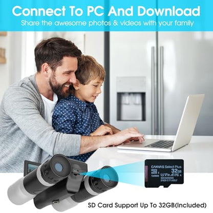 ZZSTAR 12x32 Binoculars with Built-in Camera, High Powered Binoculars for Adults, 2" LTPS Display 5MP 1080P Video Photo Recorder for Bird Watching Travel Concert, with 32GB Micro SD Card, Silver