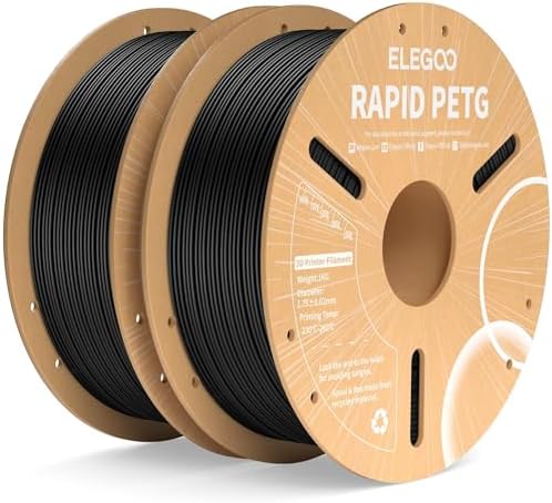 ELEGOO Rapid PETG Filament 1.75mm Black 2KG, High Speed 30-600mm/s 3D Printer Filament Dimensional Accuracy +/- 0.02 mm, 1kg Cardboard Spool(2.2lbs) Fits for Most FDM 3D Printers