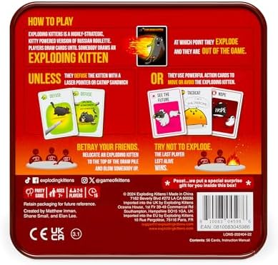 Exploding Kittens Original Edition in Collectible Tin - Fun & Hilarious Card Game for Kids and Adults, Ideal for Party Family Game Night and Party, 56 Cards Included