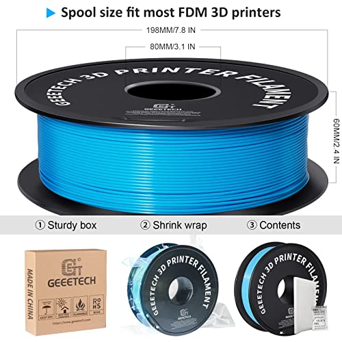 Geeetech 1.75mm PLA 3D Printer Filament, 1kg Spool (2.2lbs), Upgrade Tidy Winding Tangle-Free, Dimensional Accuracy +/- 0.02mm, Water Blue