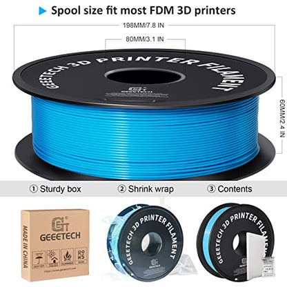 Geeetech 1.75mm PLA 3D Printer Filament, 1kg Spool (2.2lbs), Upgrade Tidy Winding Tangle-Free, Dimensional Accuracy +/- 0.02mm, Water Blue