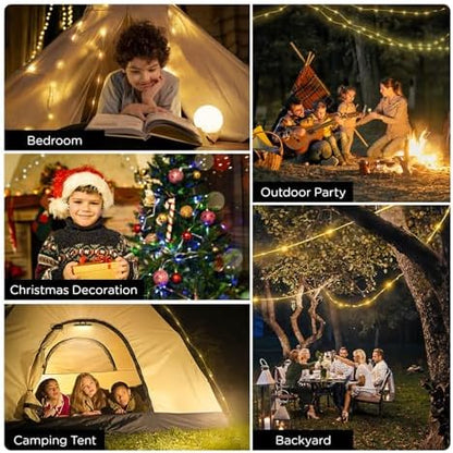 OGERY Camping String Lights, 4 in 1 Quick Storage 32.8FT Rechargeable Tent Lights String with 8 Lighting Modes, Hanging Waterproof Portable LED Lamp for Outdoor Patio Awning Garden Party Essentials