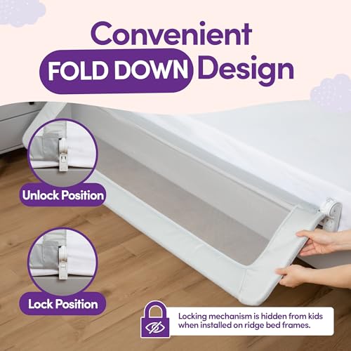 ComfyBumpy 1-Pack Bed Rail for Toddlers 55.5" L x 19.5" H | Toddler Bed Rails for Twin, Full, Queen & King Mattress Size | Swing Down Rail Guard | Mattress Side Rail for Kids | Gray