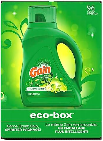 Gain Laundry Detergent Liquid Soap Eco-Box, Ultra Concentrated High Efficiency (HE), Original Scent, 96 Loads