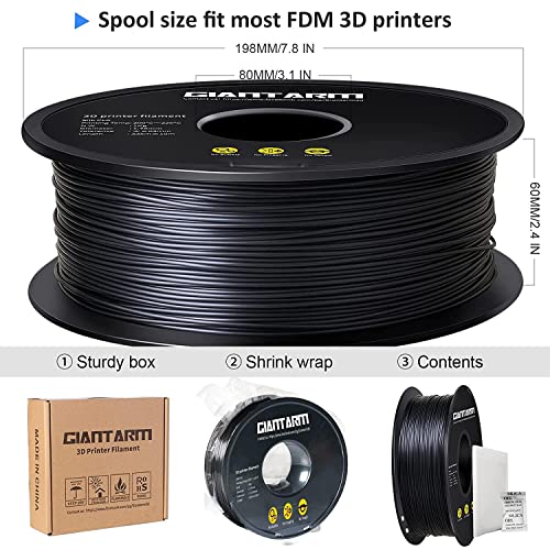 GIANTARM 3D Printer Filament, Silk Black Pla Filament, 1Kg(2.2lbs) Spool, 1.75mm Dimension Accuracy +/- 0.03mm, 3D Printing Filament