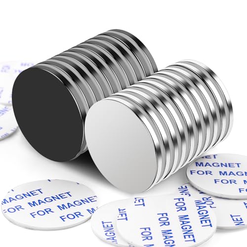 LOVIMAG Strong Rare Earth Neodymium Magnets, Powerful Disc Magnets with Double-Sided Adhesive, Heavy Duty for Fridge, Office, Science, DIY - 1.26in x 1/8in, Pack of 20 (10 Black, 10 Silver)