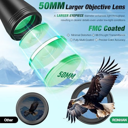Binoculars for Adults High Powered, Military Compact HD Professional/Daily Waterproof 20x50 Binoculars for Bird Watching Travel Hunting Football Games Stargazing with Carrying Case & Strap