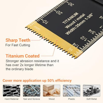 Oscillating Saw Blades, PECHAM 64PCS Professional Universal Titanium Multitool Blades for Wood Plastics Metal Quick Release Multi Tool Kits Fit Rockwell Ridgid Ryobi Milwaukee Chicago Craftsman