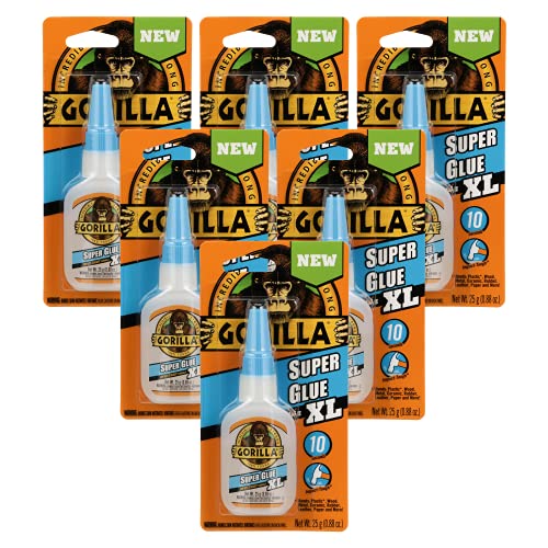 Gorilla Super Glue XL, Clear Glue, 25 Gram (Pack of 6) - All Purpose and Fast Setting for Projects and Repairs